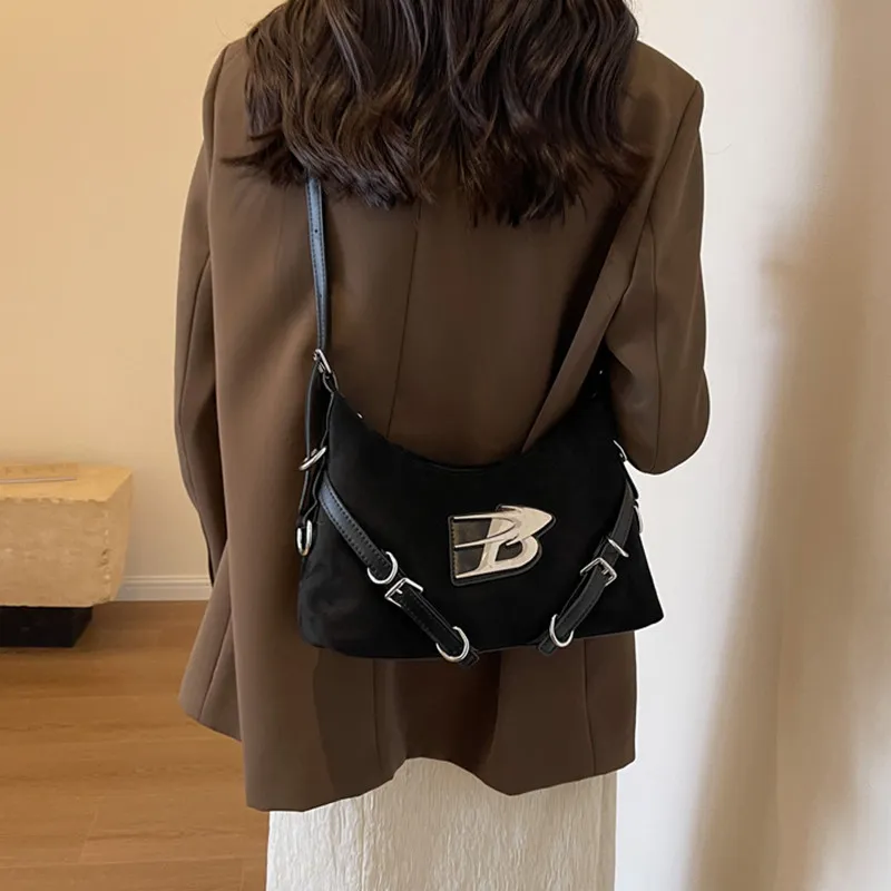 NOMK Suede Crossbody Bag, Shoulder Bag Women's Brown/Black/Red/Coffee-8
