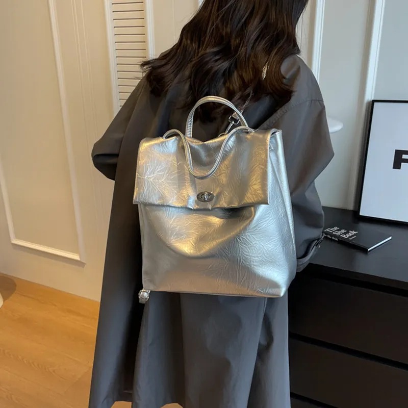 NOMK PU Portable Backpack Women's Black/Silver/Ecru-6