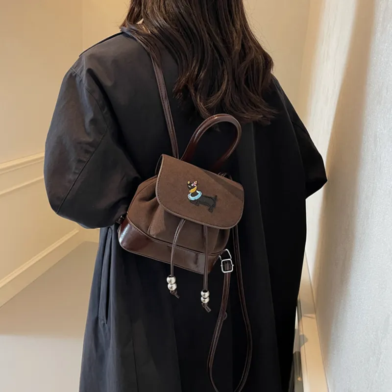 NOMK Suede Handbag Shoulder Bag Backpack Women's Black/Coffee/Brown-5