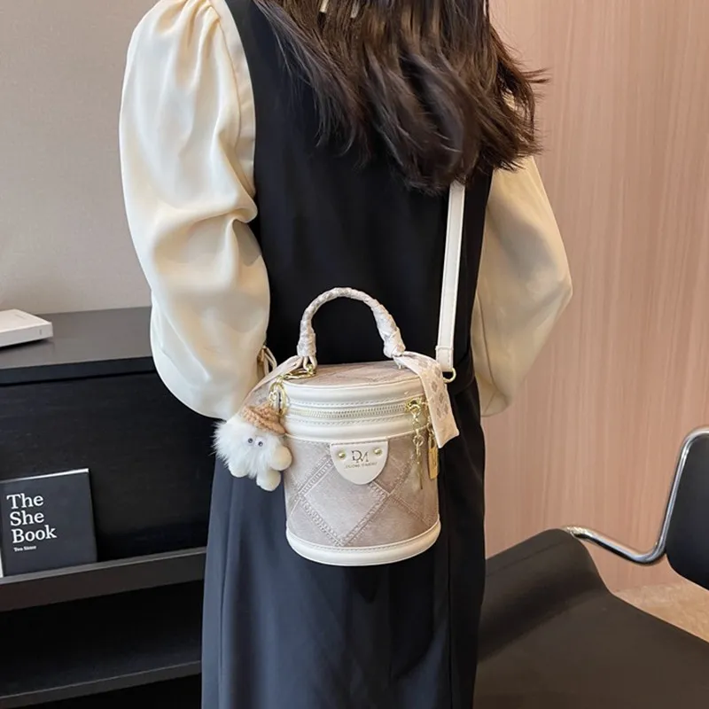 NOMK PU Bucket Bag Cylinder Bag Shoulder Bag Crossbody Bag Handbag Regular Women's Black/Blue/Ecru-15