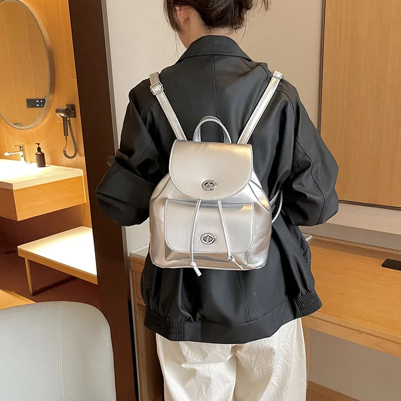 NOMK PU Chain Bag, Crossbody Bag, Shoulder Bag, Small Square Bag, Backpack Regular Women's Silver-10