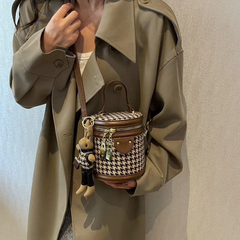 NOMK Canvas Bucket Bag, One Shoulder Handbag Regular Women's Black/Brown-8