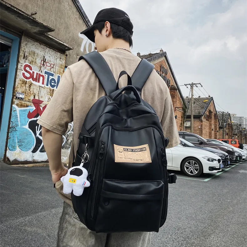 NOMK PU Laptop Bag Portable Backpack Regular Unisex Black/White/Green/Blue-3
