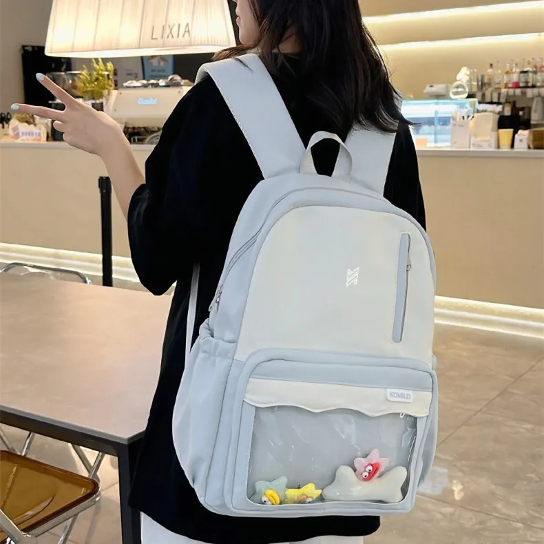 NOMK Nylon Backpack Women's Mint Green/Brown/Gray Blue-7
