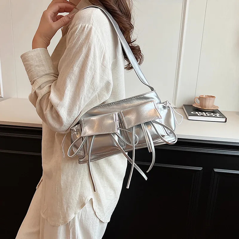 NOMK PU Shoulder Bag Women's Black/Ecru/Silver/Pink/Red-8
