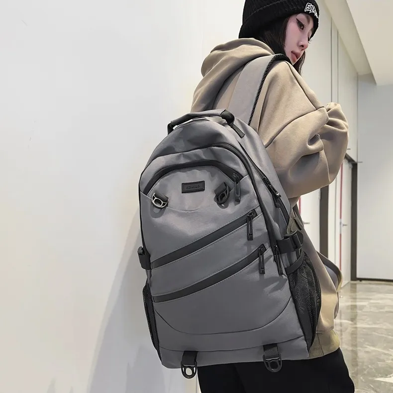 NOMK Nylon Backpack Unisex Black/White/Gray/Red/Brown-11