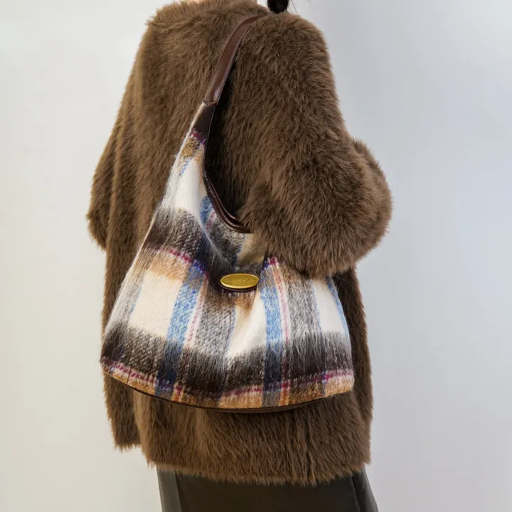 NOMK PU Tote Bag, Shopping Bag, Shoulder Bag Women's Caramel/Gray Plaid/Brown Plaid/Blue Plaid-10