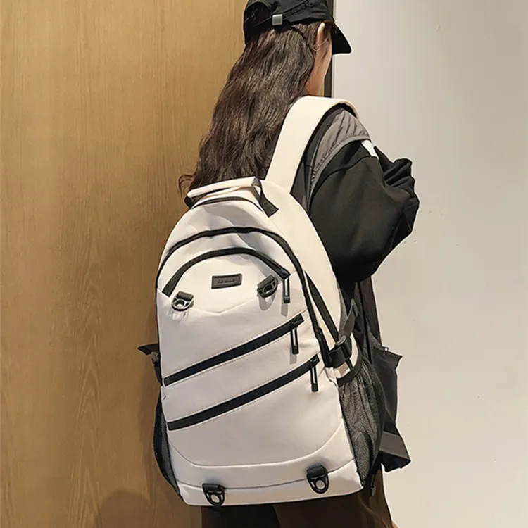 NOMK Nylon Backpack Unisex Black/White/Gray/Red/Brown-2