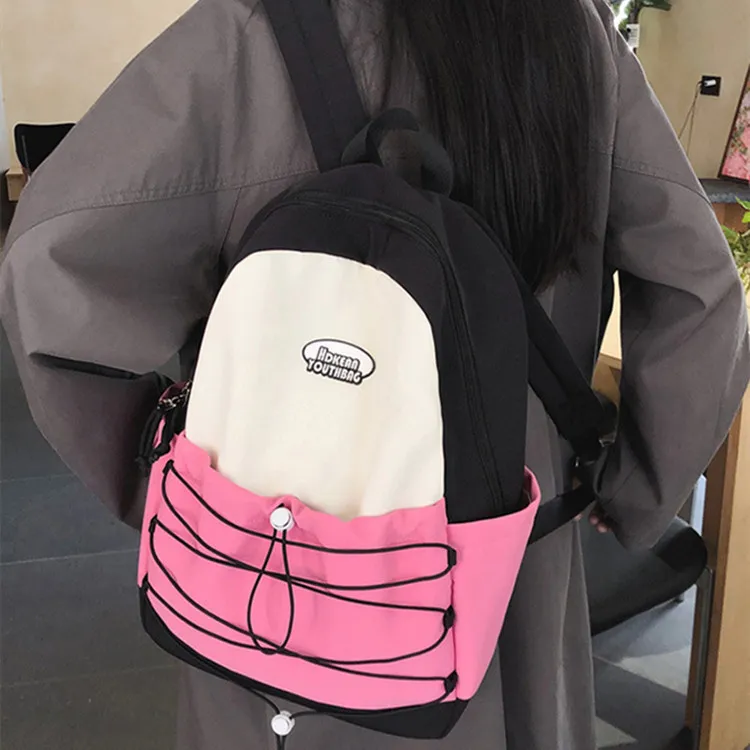 NOMK Nylon Portable One Shoulder Backpack Regular Women's Black Pink/Green Pink/Pink Blue/Blue Yellow-6