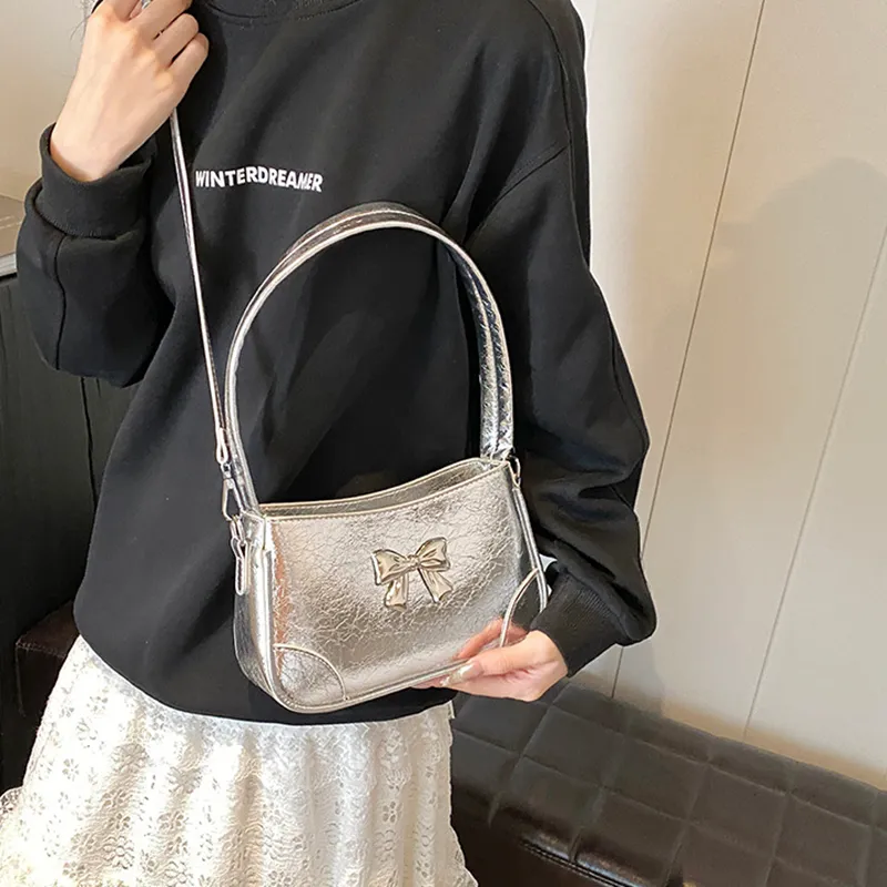 NOMK PU Shoulder Bag, Commute Crossbody Bag Women's Black/Iridescent Silver/Iridescent Gunmetal/Silver-10