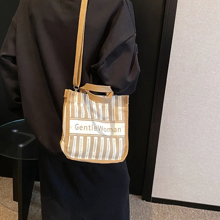 NOMK Canvas Handbag, Crossbody Bag Women's Black/Khaki/Green/Rose/White Letter/Black Letter-5