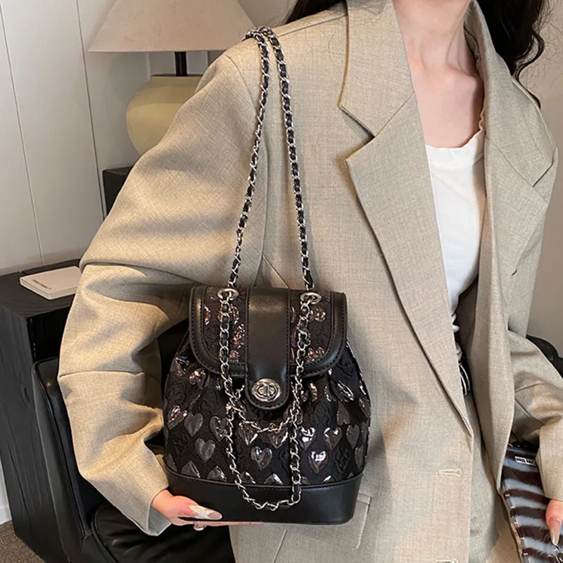 NOMK PU Shoulder Bag, Handbag, Backpack Women's Black/Silver-3