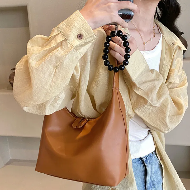 NOMK PU Tote Bag Shopping Bag Shoulder Bag Versatile Shoulder Bag Regular Women's Black/White/Khaki/Brown-17