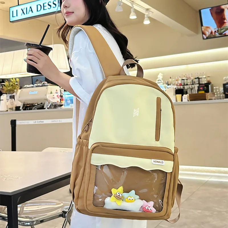 NOMK Nylon Backpack Women's Mint Green/Brown/Gray Blue-4