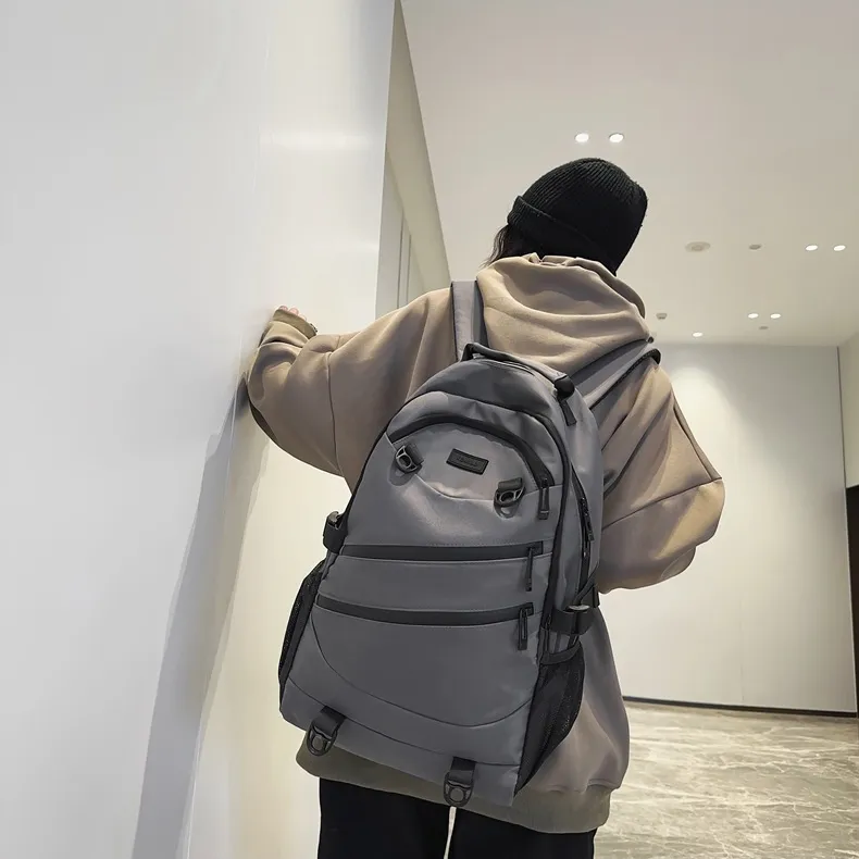 NOMK Nylon Backpack Unisex Black/White/Gray/Red/Brown-8