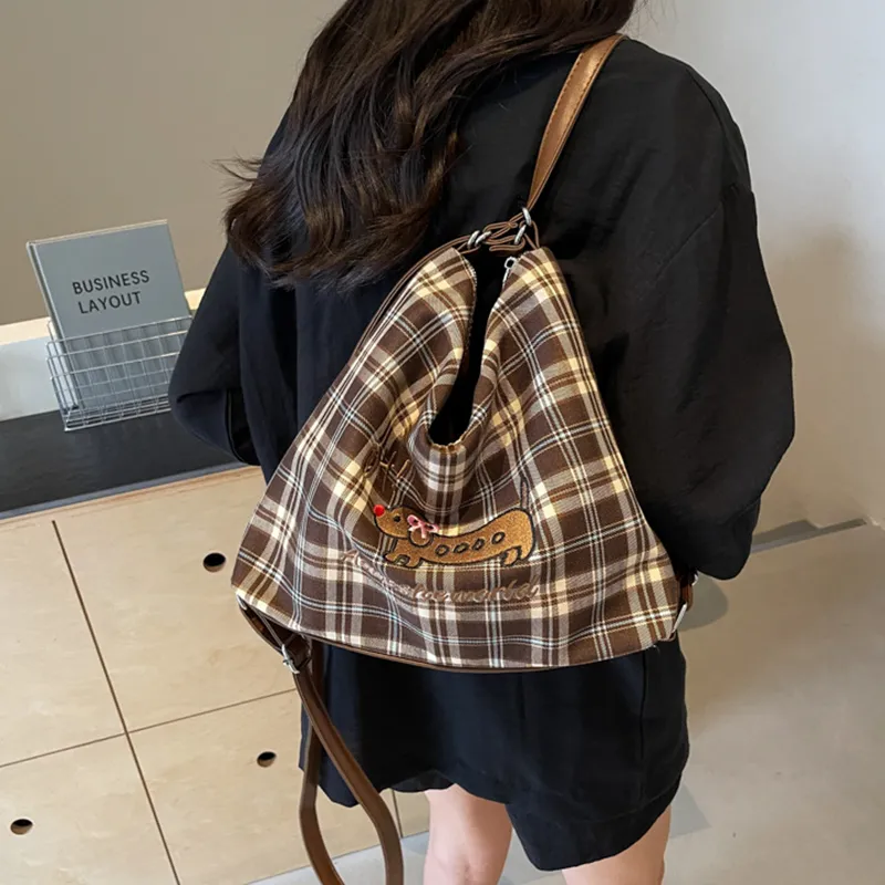 NOMK PU Stitched Canvas Underarm Backpack, Shoulder Bag Women's Brown-21