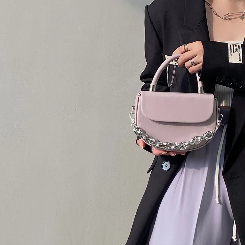 NOMK PU Saddle Bag, Chain Bag, Crossbody Bag, Small Square Bag, Shoulder Bag, Handbag Medium Size Women's Black-6