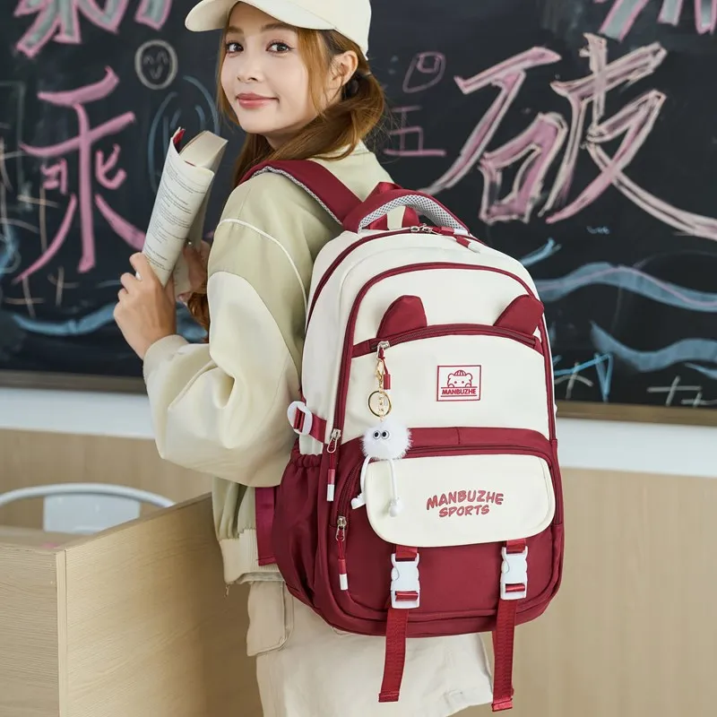 NOMK Nylon Portable One Shoulder Backpack Regular Women's Black/Red/Purple/Khaki/Blue-3