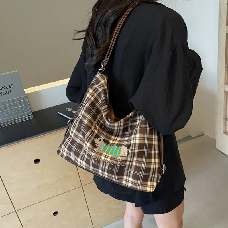 NOMK PU Stitched Canvas Underarm Backpack, Shoulder Bag Women's Brown-14