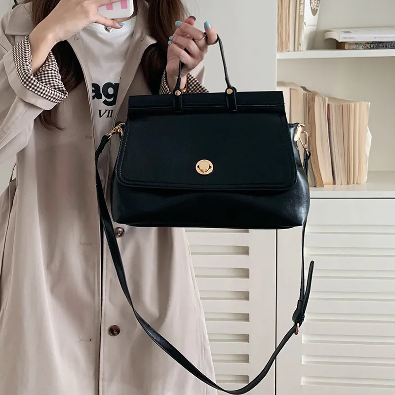 NOMK PU Tote Bag, Shopping Bag, Handbag, Crossbody Bag Medium Size Women's Black/Brown-1