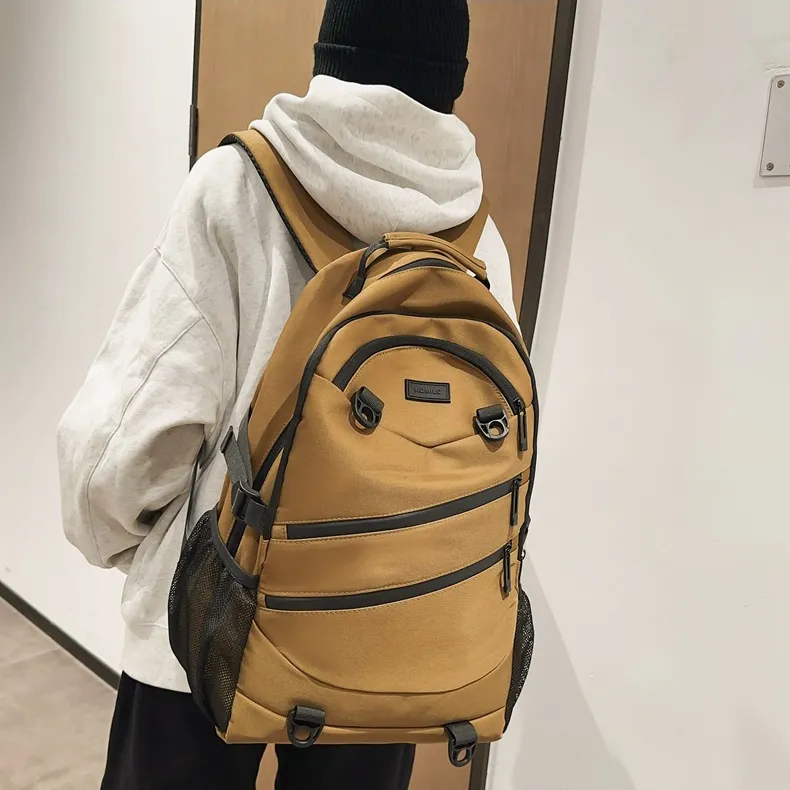 NOMK Nylon Backpack Unisex Black/White/Gray/Red/Brown-19