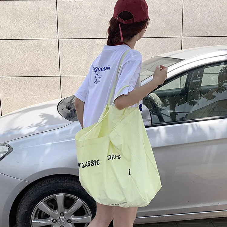 NOMK Nylon Tote Bag, Shoulder Bag Women's Yellow/White/Red-2