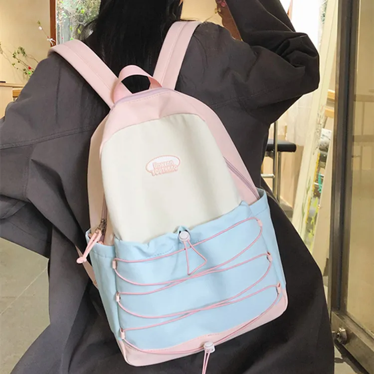 NOMK Nylon Portable One Shoulder Backpack Regular Women's Black Pink/Green Pink/Pink Blue/Blue Yellow-11
