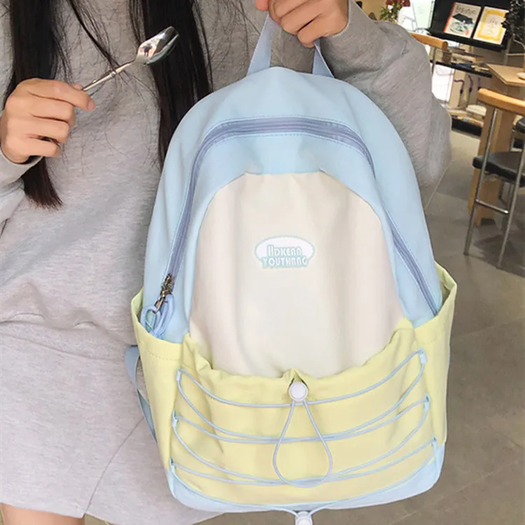NOMK Nylon Portable One Shoulder Backpack Regular Women's Black Pink/Green Pink/Pink Blue/Blue Yellow-18