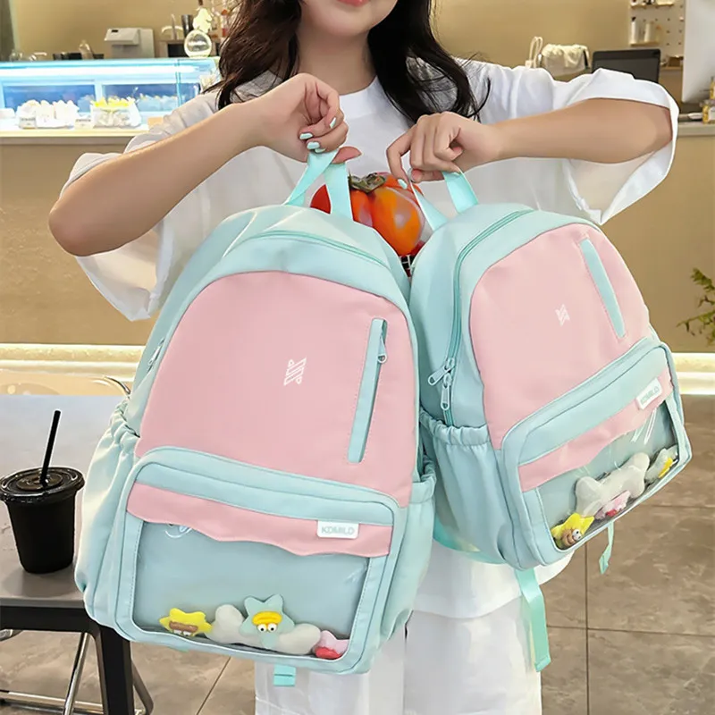 NOMK Nylon Backpack Women's Mint Green/Brown/Gray Blue-1