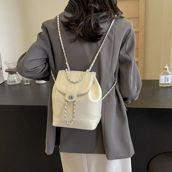 NOMK PU Bucket Bag Backpack Regular Women's Pearl White/Pearl Pink-3