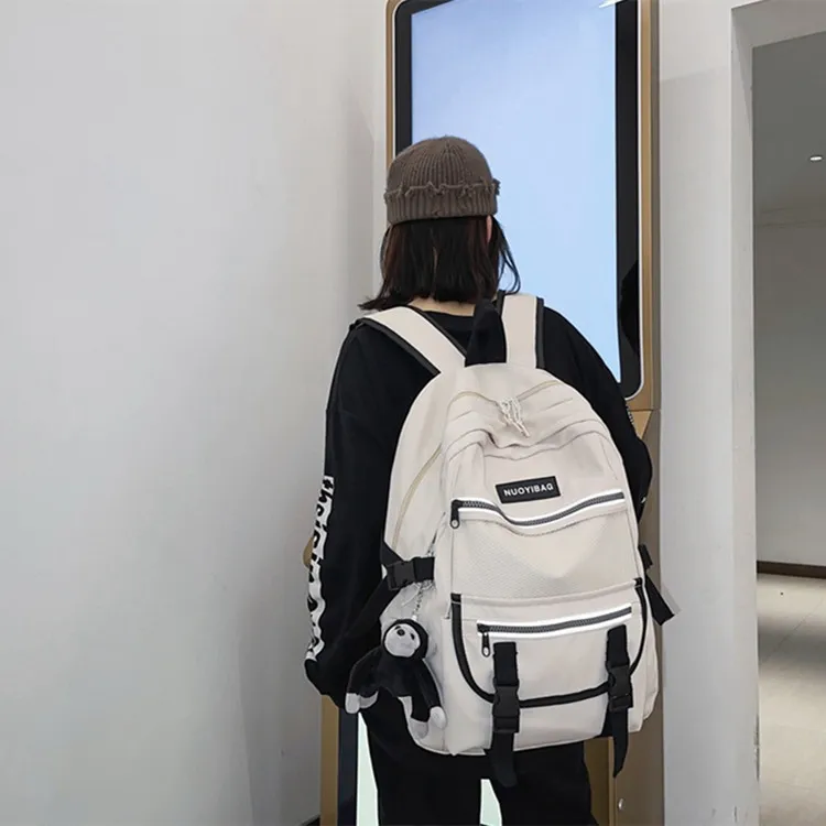 NOMK Nylon Backpack Regular Unisex White/Black/White Plaid/Black Plaid-1