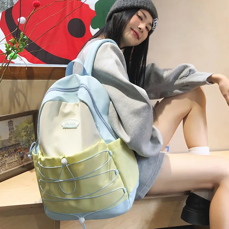 NOMK Nylon Portable One Shoulder Backpack Regular Women's Black Pink/Green Pink/Pink Blue/Blue Yellow-20