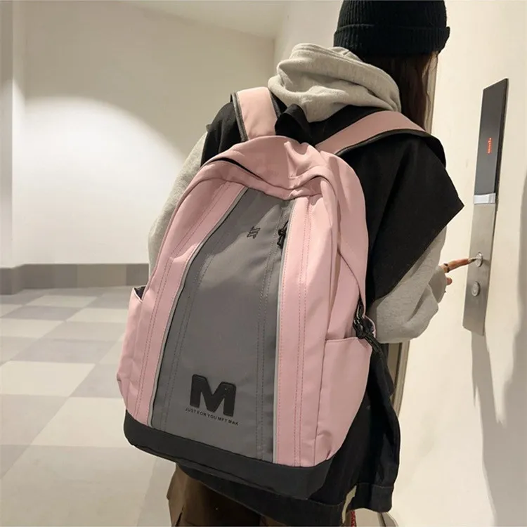 NOMK Nylon Backpack Unisex Black/Gray/White/Pink-11