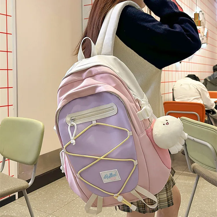 NOMK Nylon Backpack Unisex Pink/Yellow/Blue/Gray/Khaki/Green-2