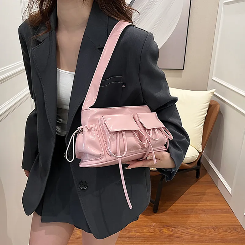 NOMK PU Shoulder Bag Women's Black/Ecru/Silver/Pink/Red-11
