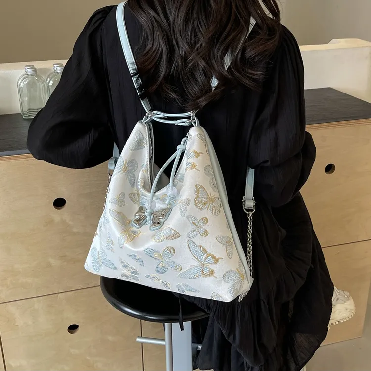 NOMK PU Backpack Crossbody Bag Shoulder Bag Backpack Women's Pearlescent White/silver/pink/blue-15