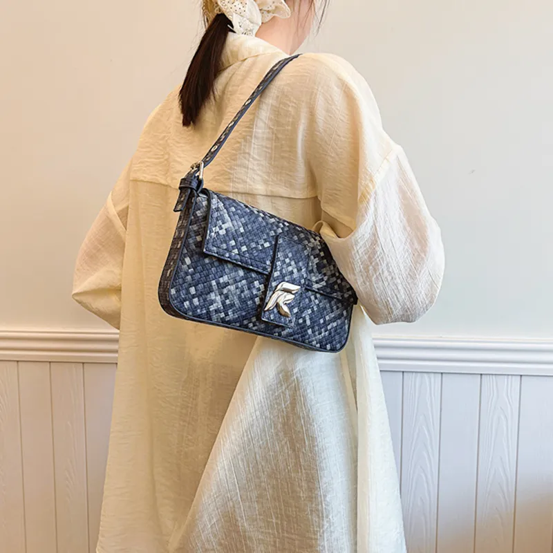 NOMK PU Handbag, Shoulder Bag, Shoulder Bag, Baguette Bag Women's Light Blue/Black/Blue-5