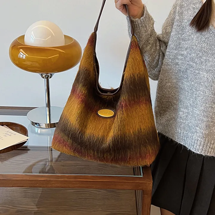 NOMK PU Tote Bag, Shopping Bag, Shoulder Bag Women's Caramel/Gray Plaid/Brown Plaid/Blue Plaid-1