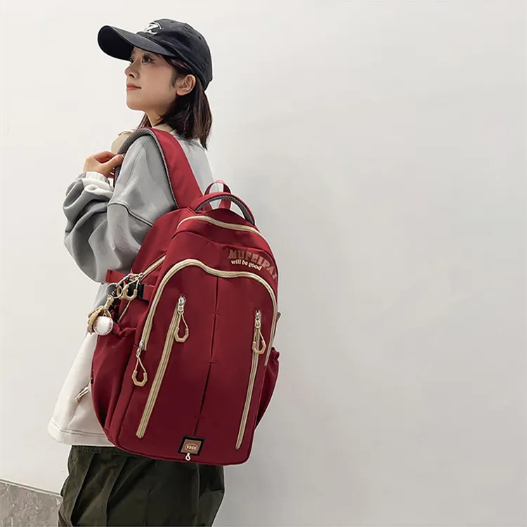 NOMK Nylon Backpack Unisex White/Red/Black-8