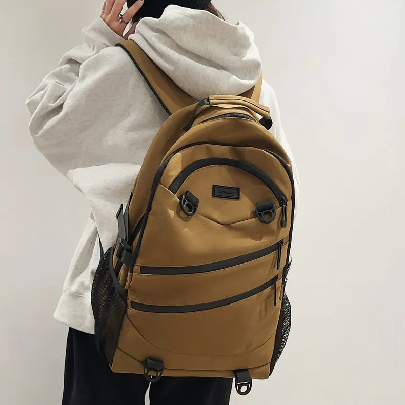 NOMK Nylon Backpack Unisex Black/White/Gray/Red/Brown-18