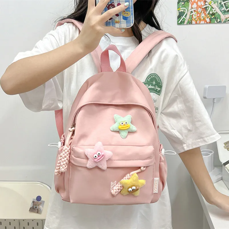 NOMK Nylon Backpack Backpack Backpack Handbag Women's Pink/Black/Green/White/Beige Yellow-1