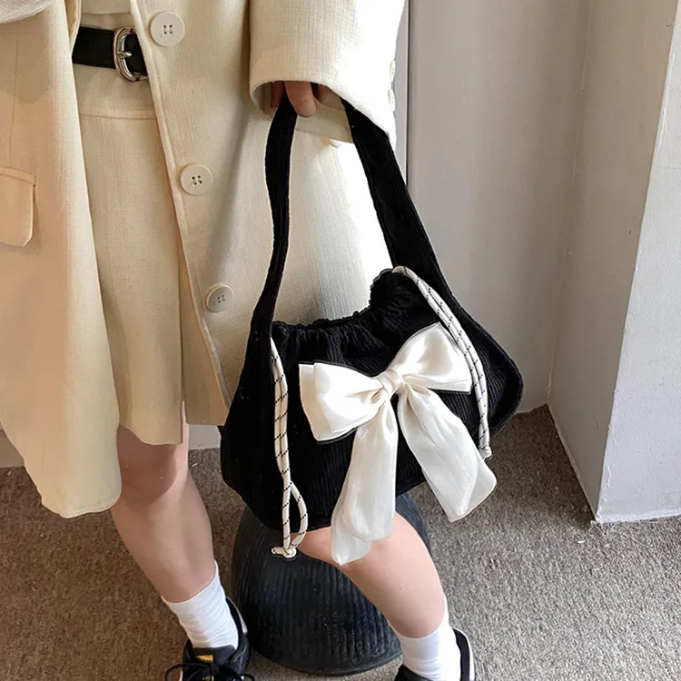 NOMK Corduroy Shoulder Bag Women's White/Black/Pink/Green/Brown-6