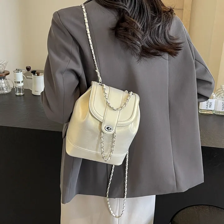 NOMK PU Bucket Bag Backpack Regular Women's Pearl White/Pearl Pink-2