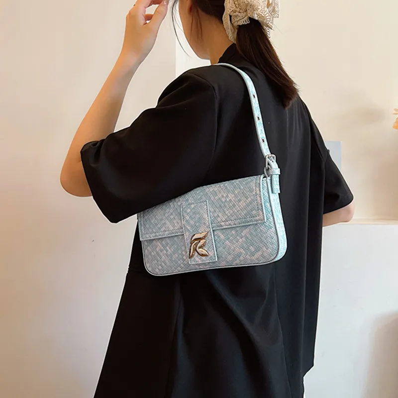 NOMK PU Handbag, Shoulder Bag, Shoulder Bag, Baguette Bag Women's Light Blue/Black/Blue-1