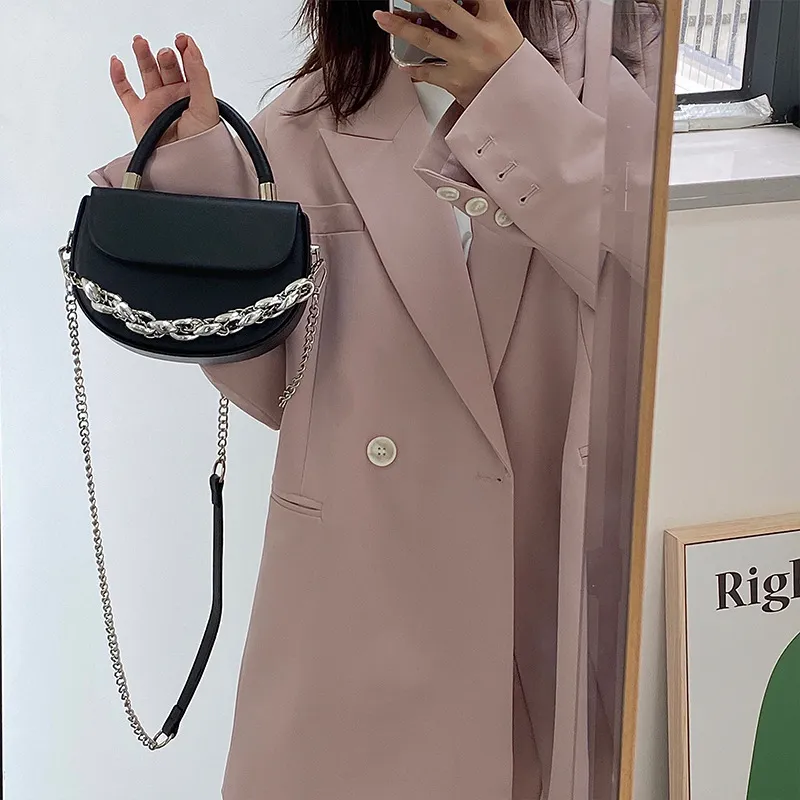 NOMK PU Saddle Bag, Chain Bag, Crossbody Bag, Small Square Bag, Shoulder Bag, Handbag Medium Size Women's Black-3