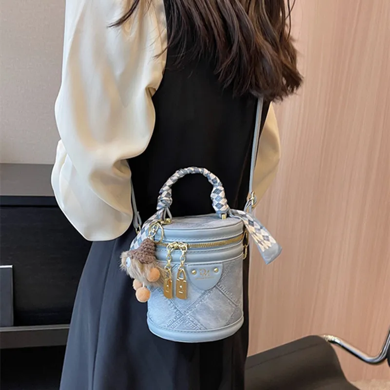 NOMK PU Bucket Bag Cylinder Bag Shoulder Bag Crossbody Bag Handbag Regular Women's Black/Blue/Ecru-10