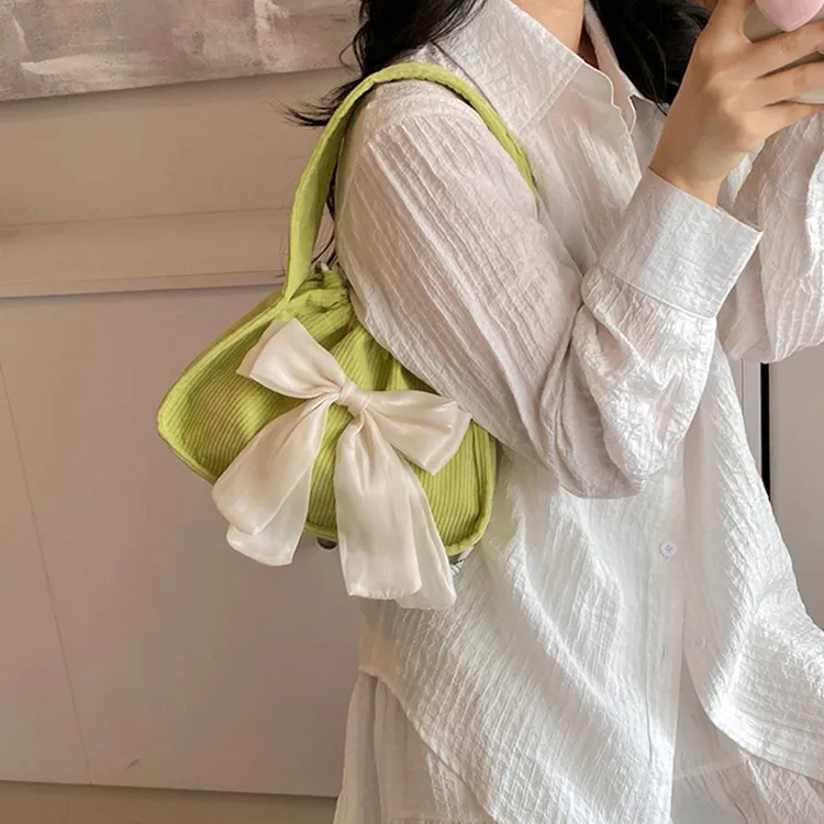 NOMK Corduroy Shoulder Bag Women's White/Black/Pink/Green/Brown-14