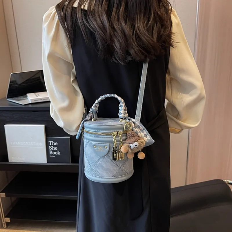 NOMK PU Bucket Bag Cylinder Bag Shoulder Bag Crossbody Bag Handbag Regular Women's Black/Blue/Ecru-8