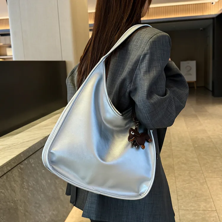 NOMK PU Shoulder Bag Handbag Shoulder Bag Women's Ecru/Silver Black/Dark Brown-6