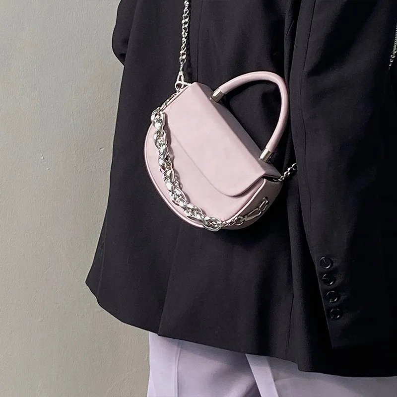 NOMK PU Saddle Bag, Chain Bag, Crossbody Bag, Small Square Bag, Shoulder Bag, Handbag Medium Size Women's Black-11